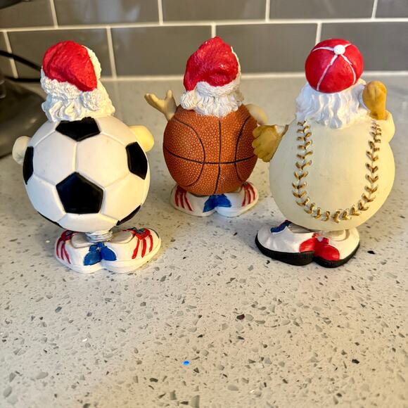 3 Vintage Sports Santa Christmas Bobblehead Figurines Soccer Baseball Basketball - Picture 3 of 12